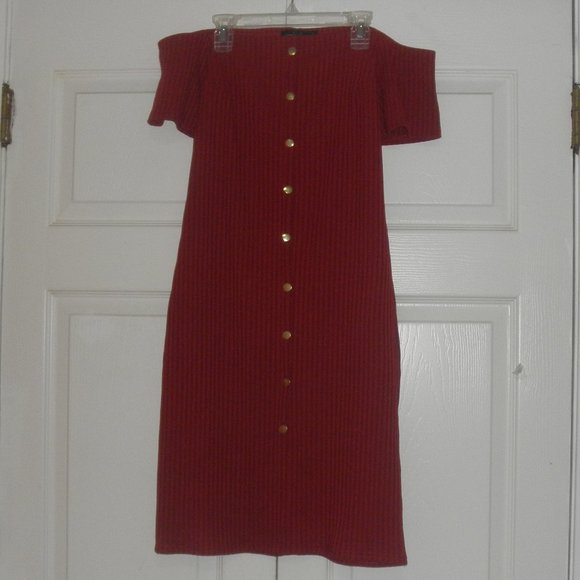 Red Derek Heart Off the Shoulder Dress Size L - Picture 1 of 3